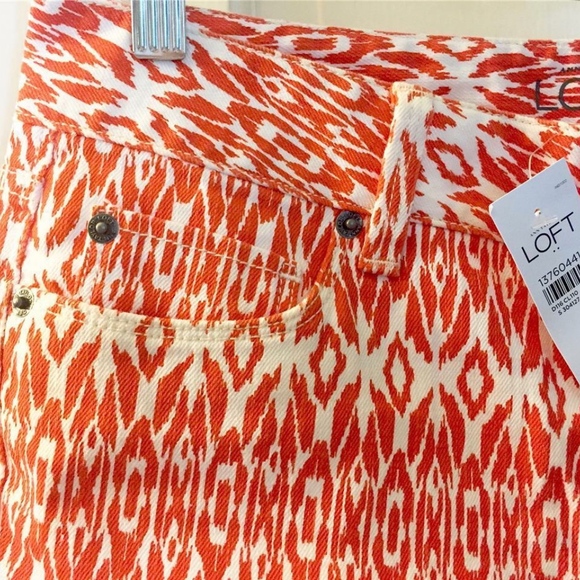 LOFT Tribal Ikat Cuffed Raw Hem Denim Shorts - Picture 2 of 4